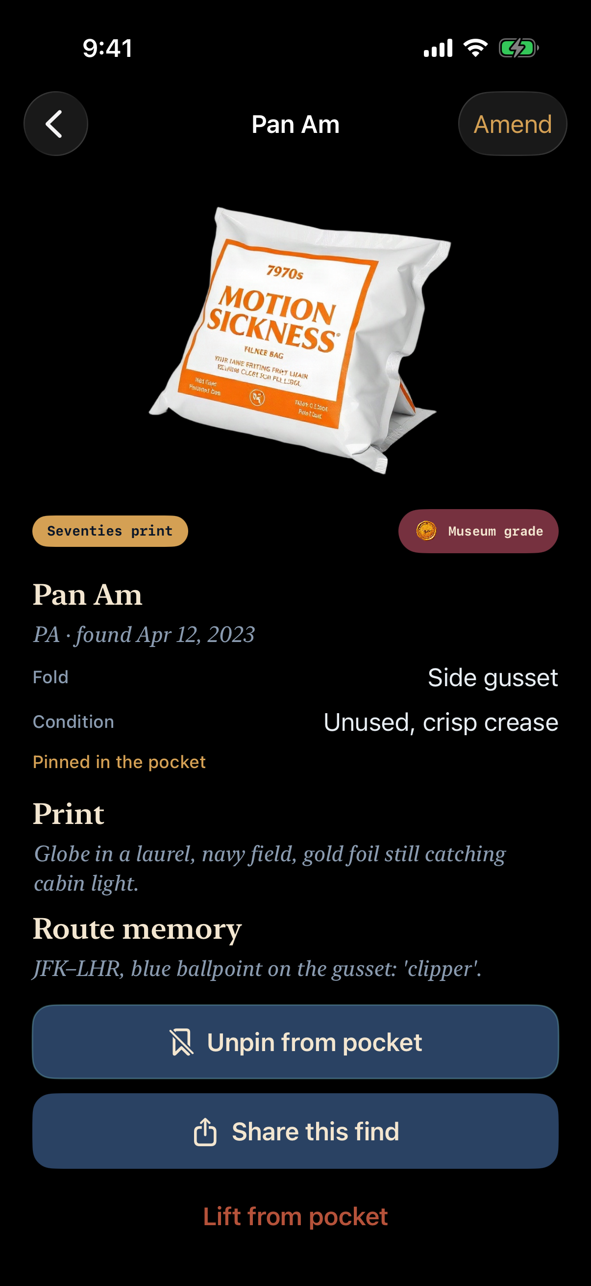Packet detail — fold and condition notes